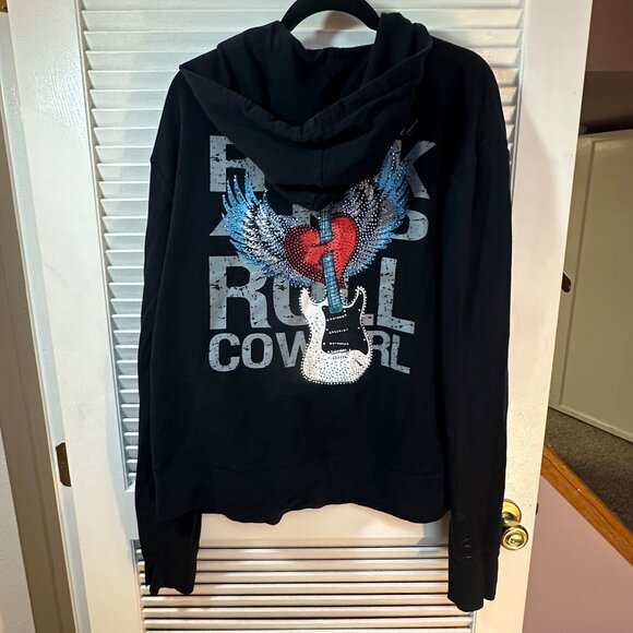Rock & Roll Cowgirl Bling Full-Zip Hoodie Sweatshirt – Black – Size XXL (2X) - Picture 5 of 7